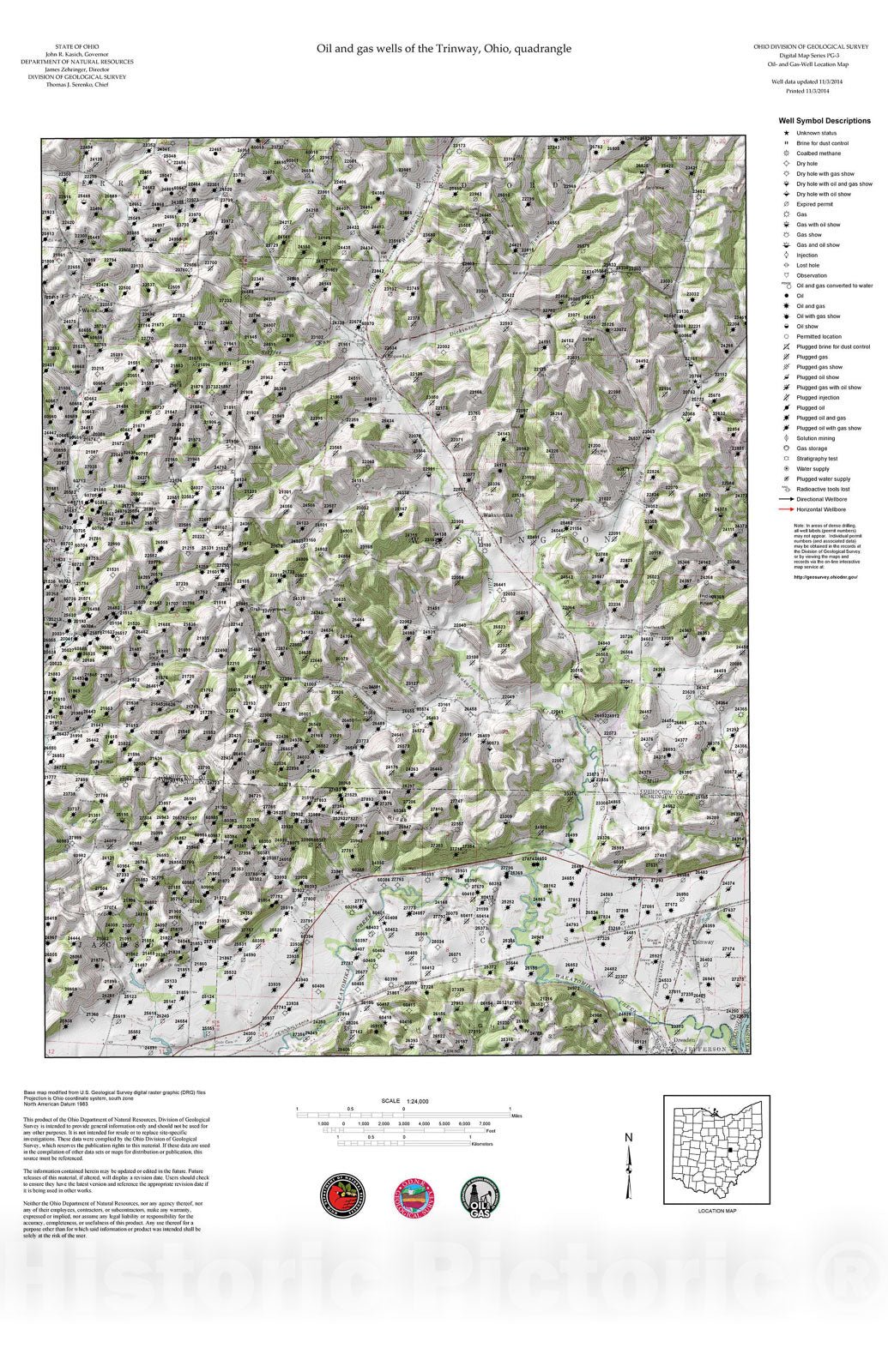Map : Oil and gas wells of the Trinway quadrangle [Revised bi-weekly], 2006 Cartography Wall Art :