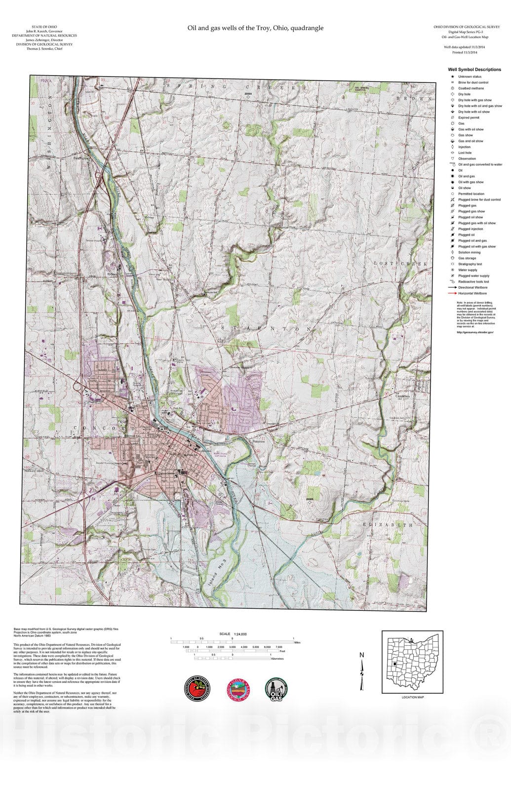 Map : Oil and gas wells of the Troy quadrangle [Revised bi-weekly], 2006 Cartography Wall Art :