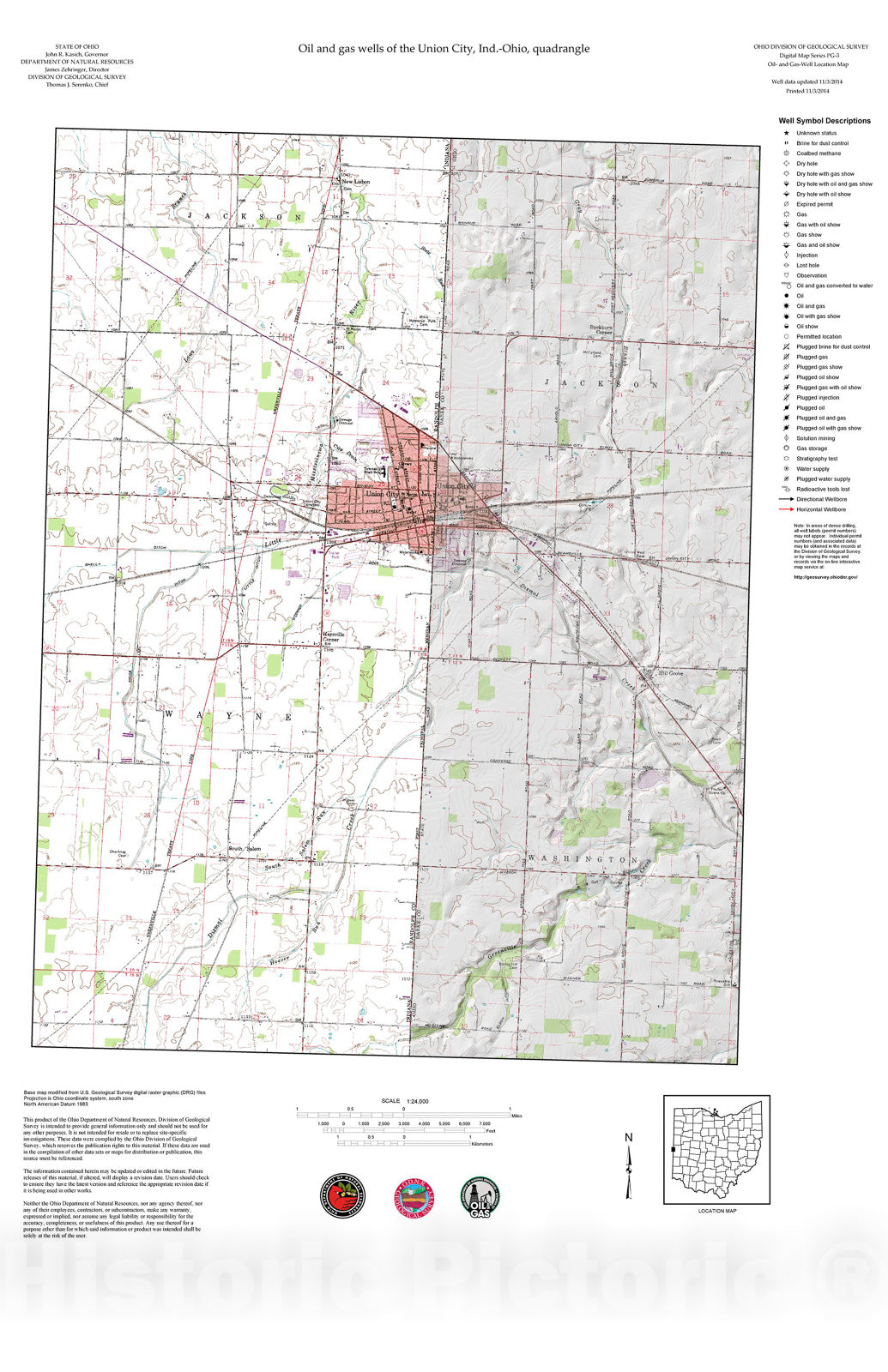 Map : Oil and gas wells of the Union City quadrangle [Revised bi-weekly], 2006 Cartography Wall Art :