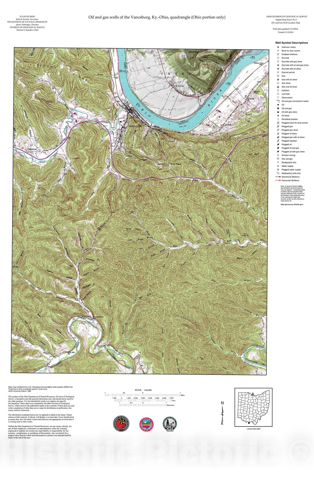 Map : Oil and gas wells of the Vanceburg quadrangle [Revised bi-weekly], 2006 Cartography Wall Art :