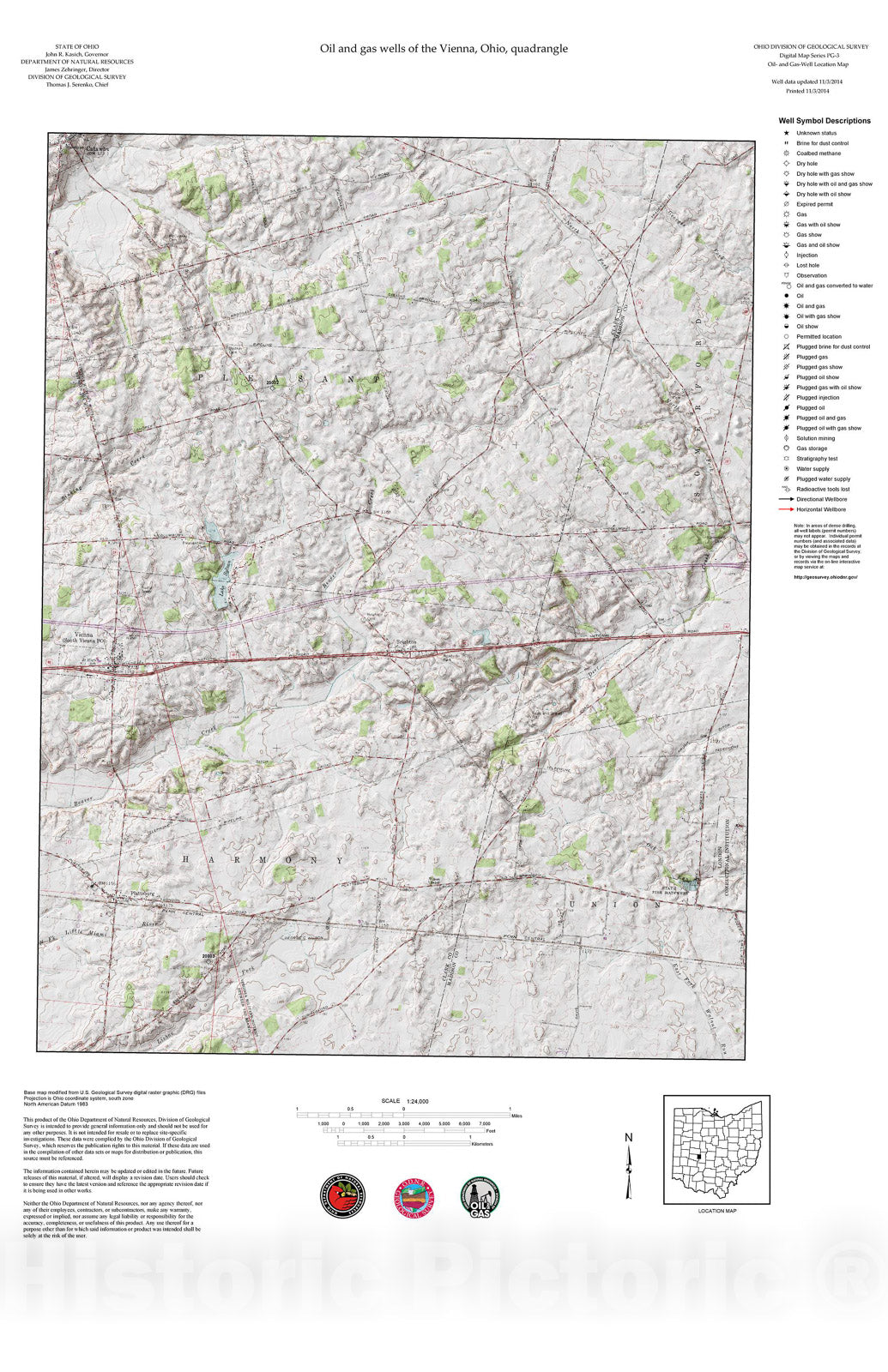 Map : Oil and gas wells of the Vienna quadrangle [Revised bi-weekly], 2006 Cartography Wall Art :