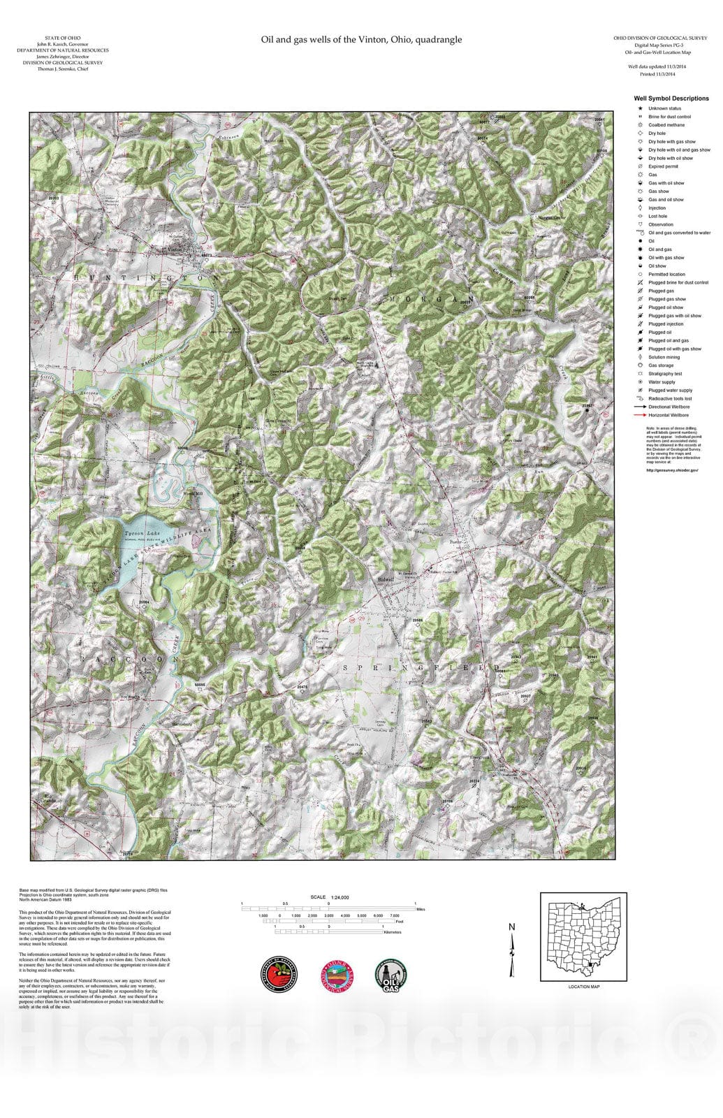 Map : Oil and gas wells of the Vinton quadrangle [Revised bi-weekly], 2006 Cartography Wall Art :