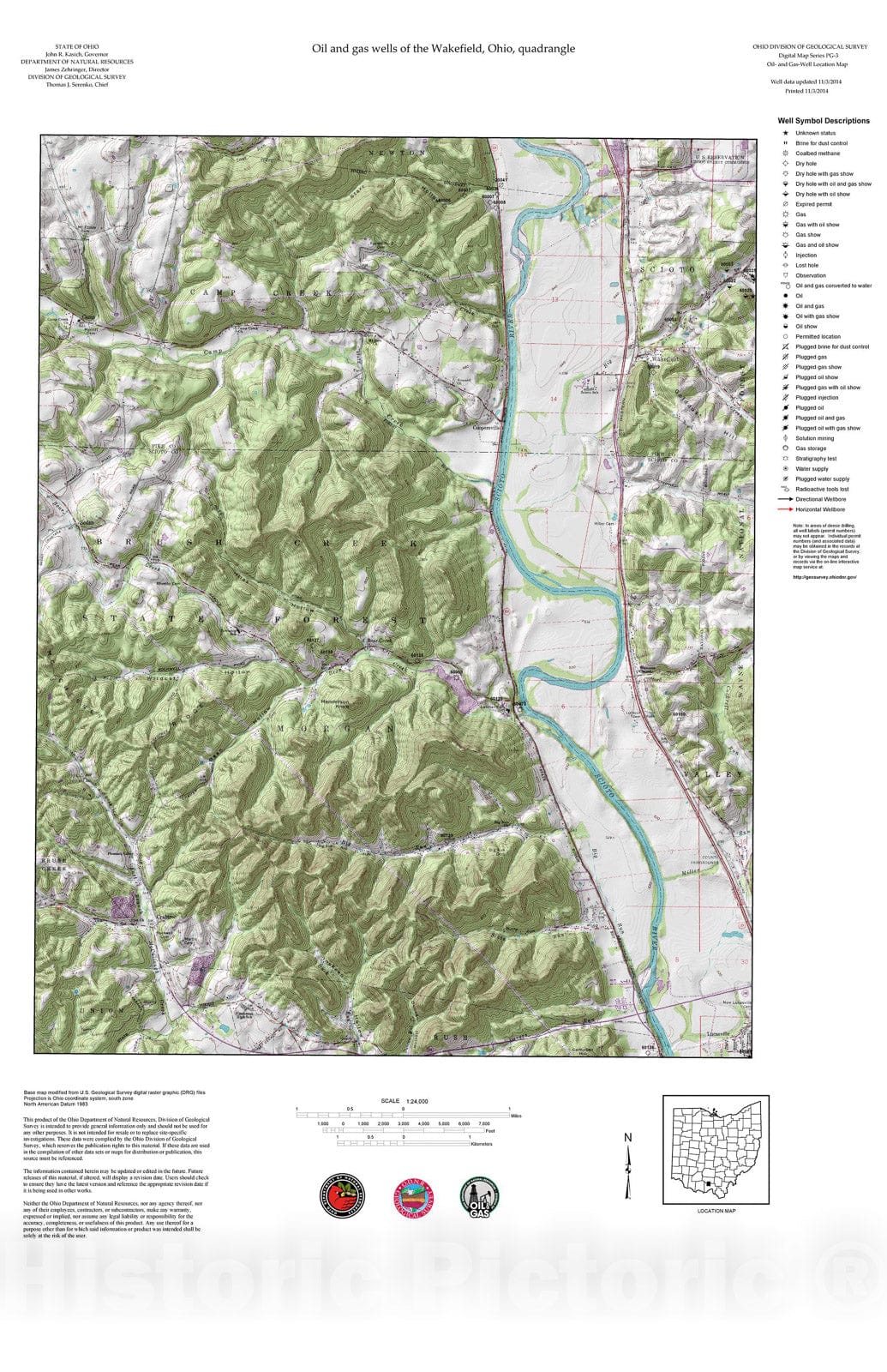 Map : Oil and gas wells of the Wakefield quadrangle [Revised bi-weekly], 2006 Cartography Wall Art :
