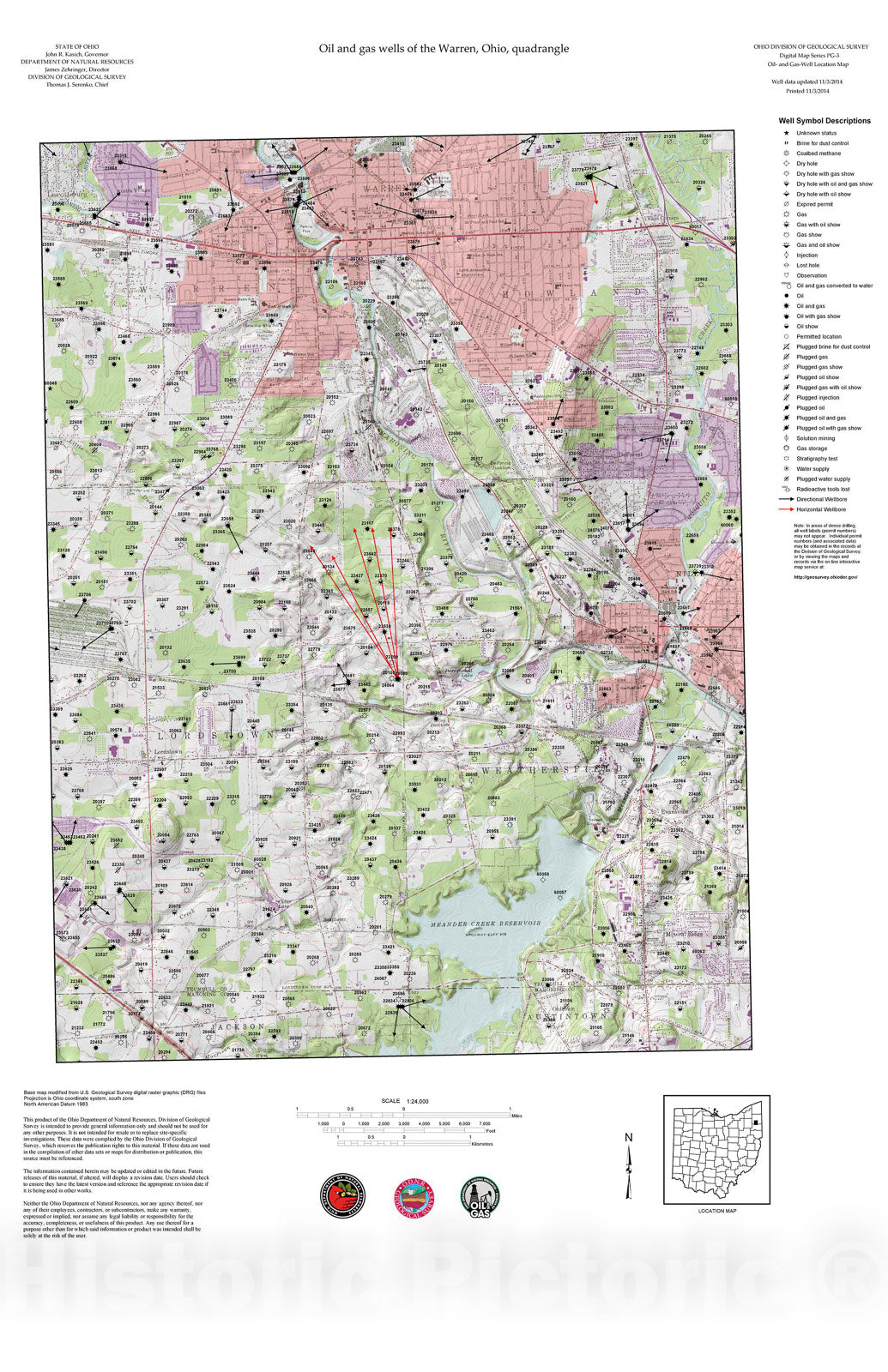 Map : Oil and gas wells of the Warren quadrangle [Revised bi-weekly], 2006 Cartography Wall Art :