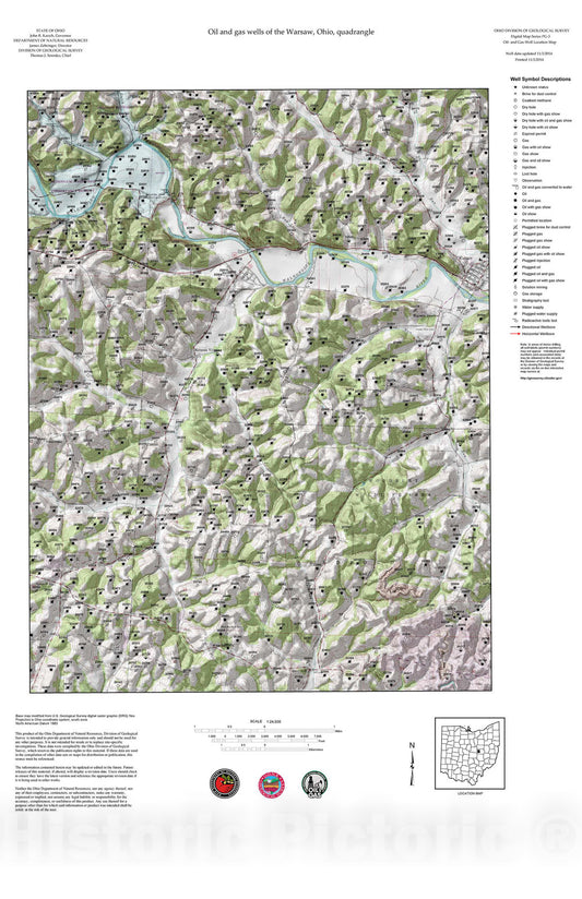 Map : Oil and gas wells of the Warsaw quadrangle [Revised bi-weekly], 2006 Cartography Wall Art :
