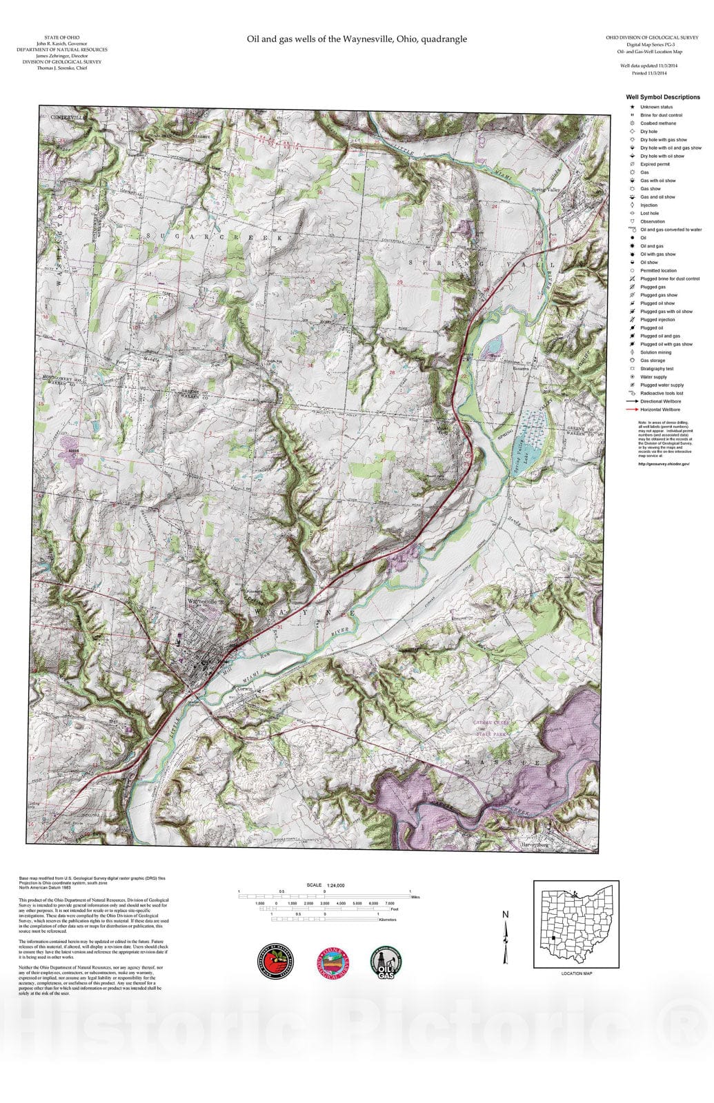 Map : Oil and gas wells of the Waynesville quadrangle [Revised bi-weekly], 2006 Cartography Wall Art :