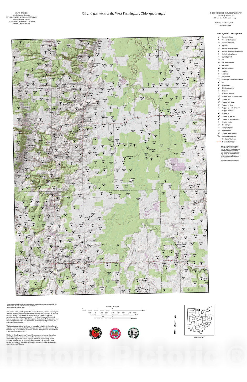 Map : Oil and gas wells of the West Farmington quadrangle [Revised bi-weekly], 2006 Cartography Wall Art :