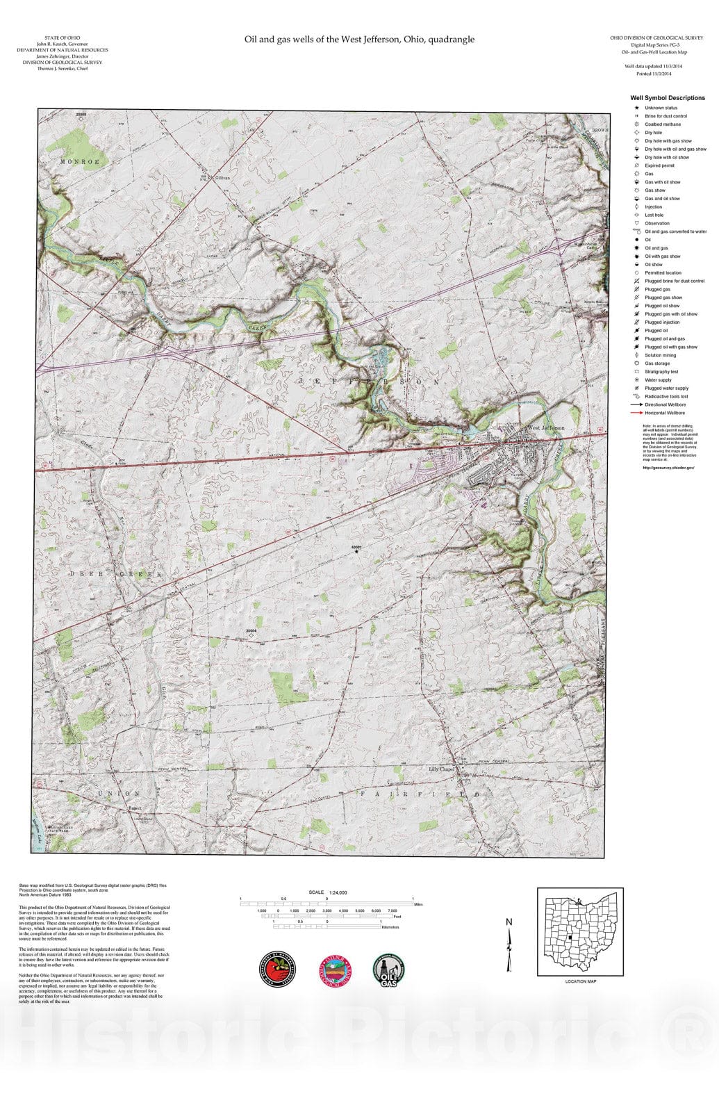 Map : Oil and gas wells of the West Jefferson quadrangle [Revised bi-weekly], 2006 Cartography Wall Art :