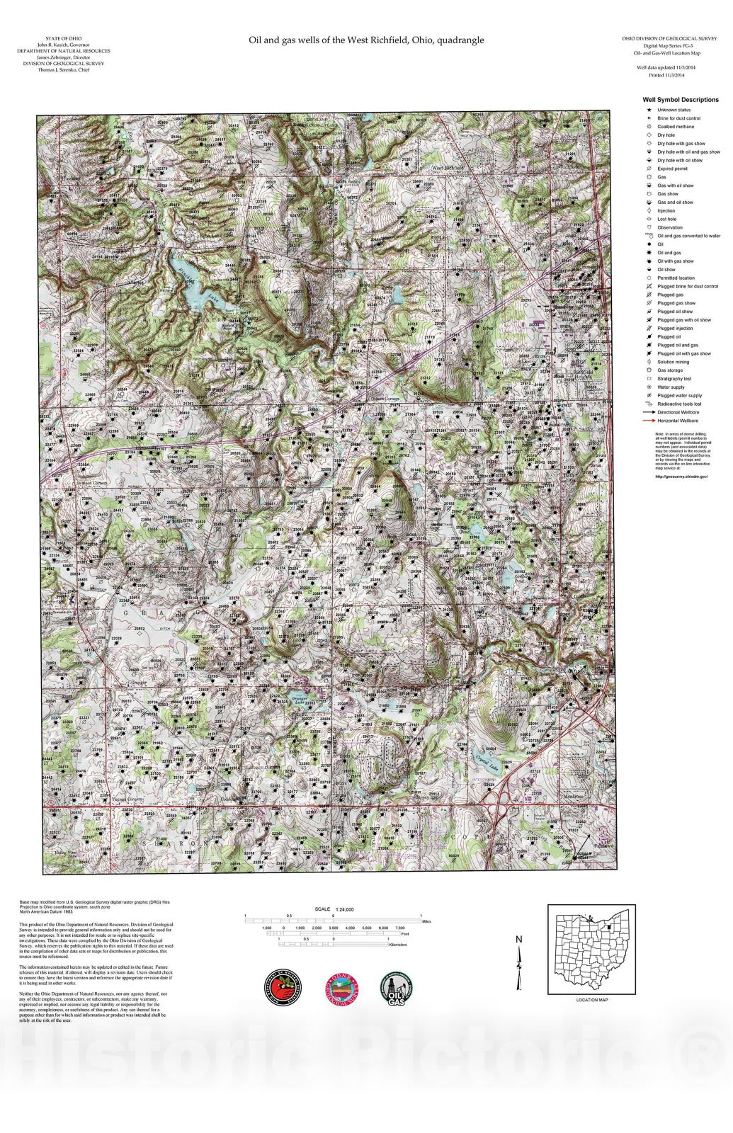 Map : Oil and gas wells of the West Richfield quadrangle [Revised bi-weekly], 2006 Cartography Wall Art :