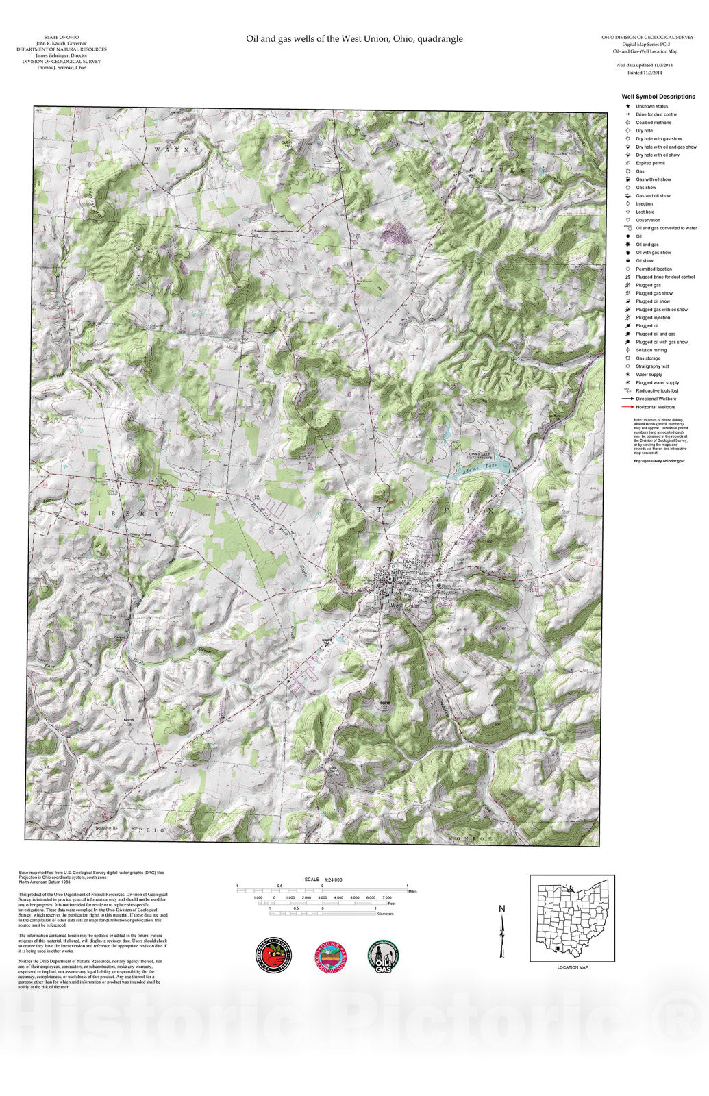 Map : Oil and gas wells of the West Union quadrangle [Revised bi-weekly], 2006 Cartography Wall Art :