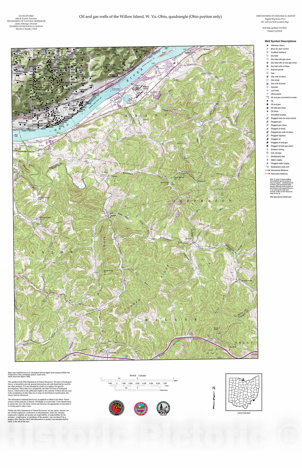 Map : Oil and gas wells of the Willow Island quadrangle [Revised bi-weekly], 2006 Cartography Wall Art :
