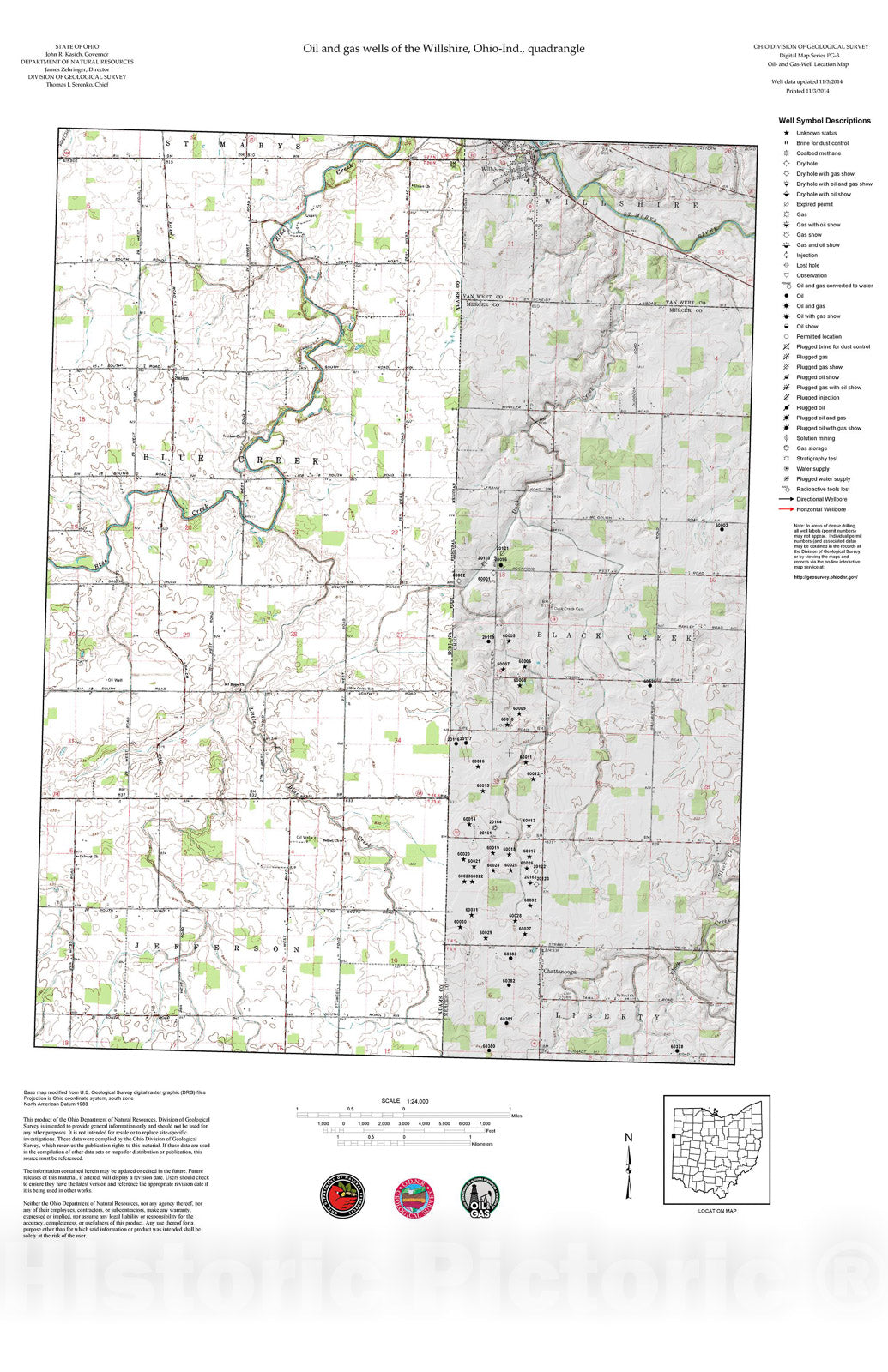 Map : Oil and gas wells of the Willshire quadrangle [Revised bi-weekly], 2006 Cartography Wall Art :