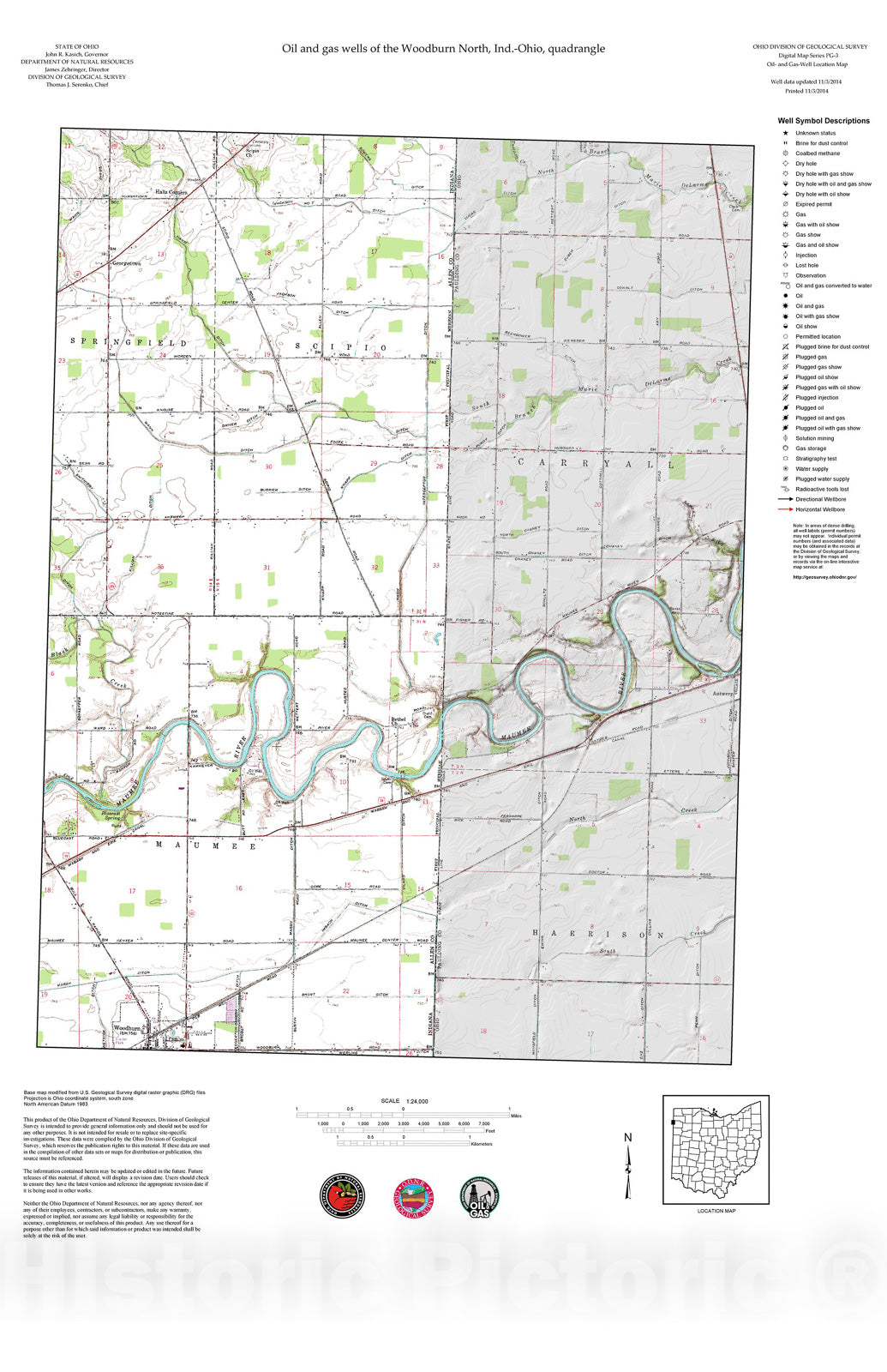 Map : Oil and gas wells of the Woodburn North quadrangle [Revised bi-weekly], 2006 Cartography Wall Art :
