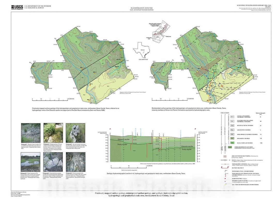 Map : An integrated hydrogeologic and geophysical investigation to characterize the hydrostratigraphy of the Edwards aquifer in an area, 2008 Cartography Wall Art :