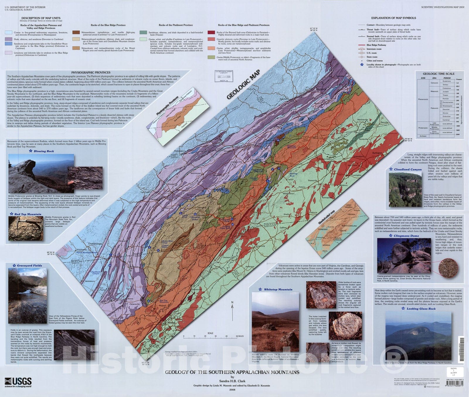 Map : Geology of the southern Appalachian Mountains, 2008 Cartography Wall Art :