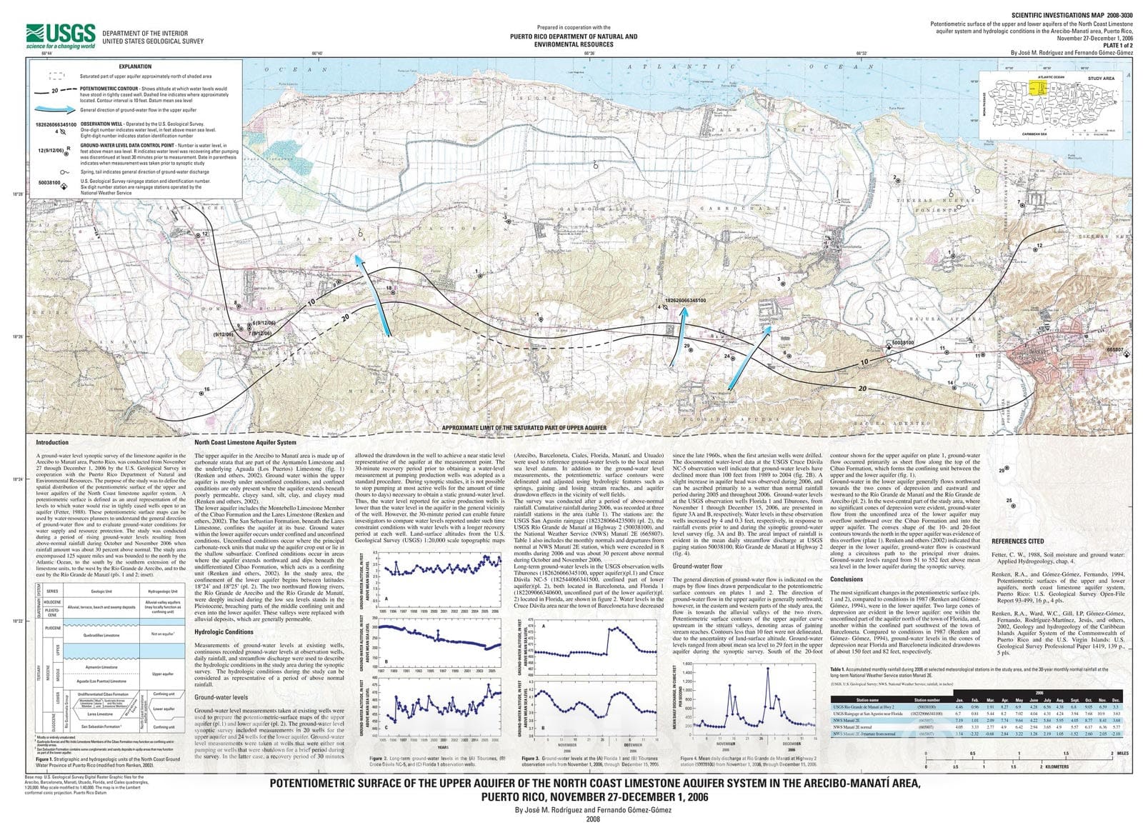 Map : Potentiometric surface of the upper and lower aquifers of the North Coast limestone aquifer system and hydrologic conditions in th, 2009 Cartography Wall Art :