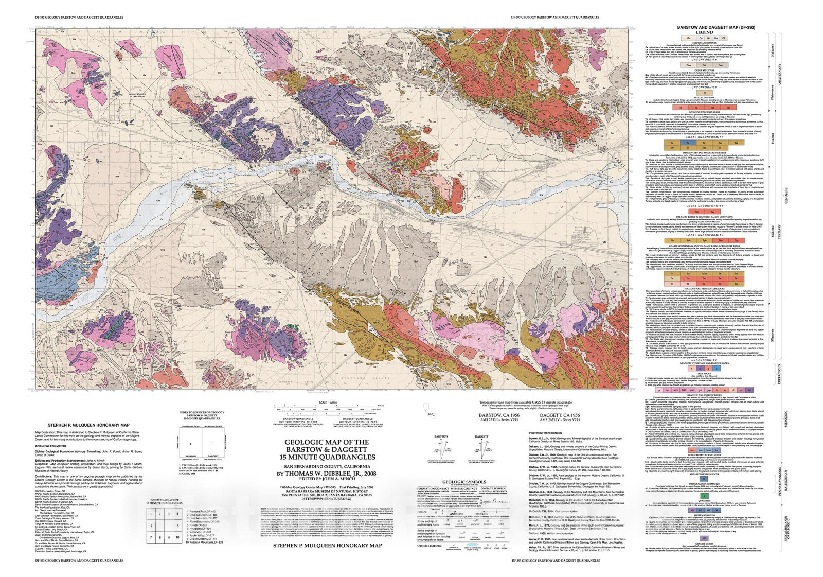 Map : Geologic map of the Barstow & Daggett fifteen minute quadrangles, San Bernardino County, California, 2008 Cartography Wall Art :