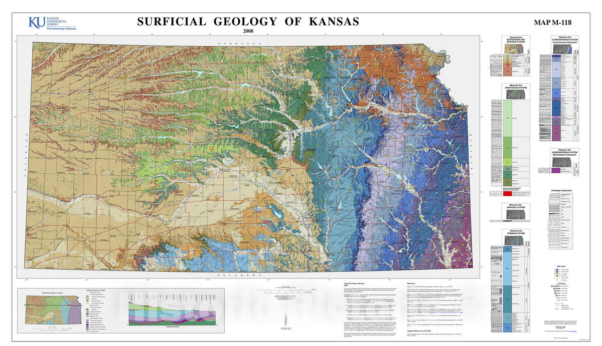 Map : Surficial geology of Kansas, 2008 Cartography Wall Art :