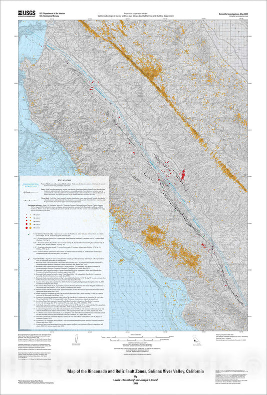 Map : Map of the Rinconada and Reliz fault zones, Salinas River Valley, California, 2009 Cartography Wall Art :