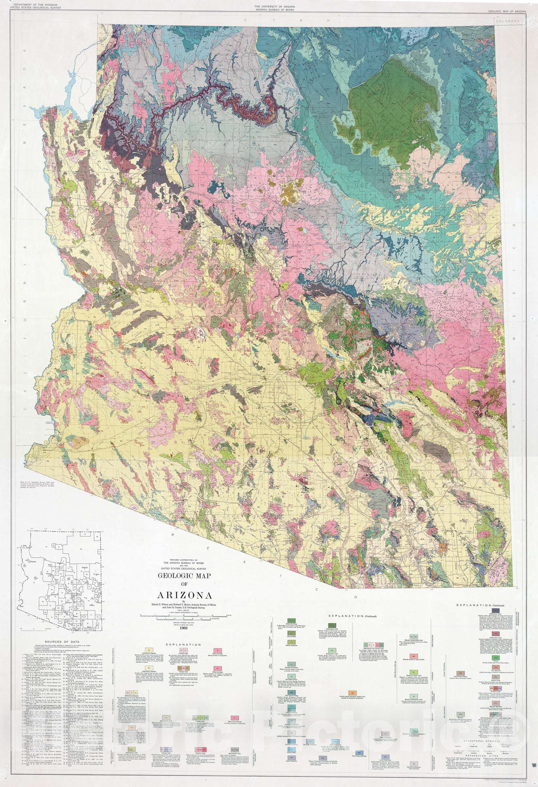 Map : Geologic map of Arizona, 1969 Cartography Wall Art :