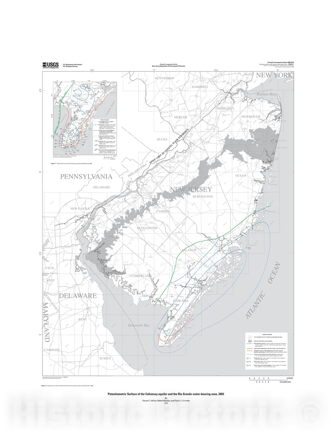 Map : Water-level conditions in selected confined aquifers of the New Jersey and Delaware Coastal Plain, 2003, 2009 Cartography Wall Art :
