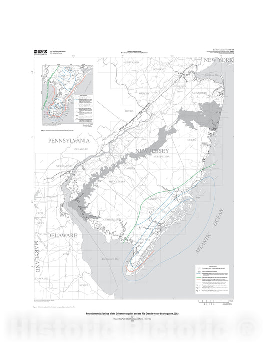 Map : Water-level conditions in selected confined aquifers of the New Jersey and Delaware Coastal Plain, 2003, 2009 Cartography Wall Art :