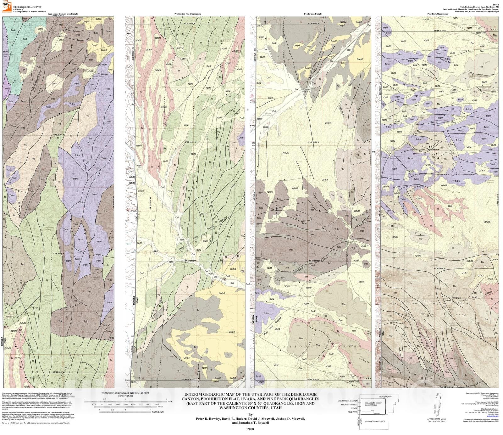 Map : Interim geologic map of the Utah part of the Deer Lodge Canyon, Prohibition Flat, Uvada, and Pine Park quadrangles (east part of t, 2008 Cartography Wall Art :