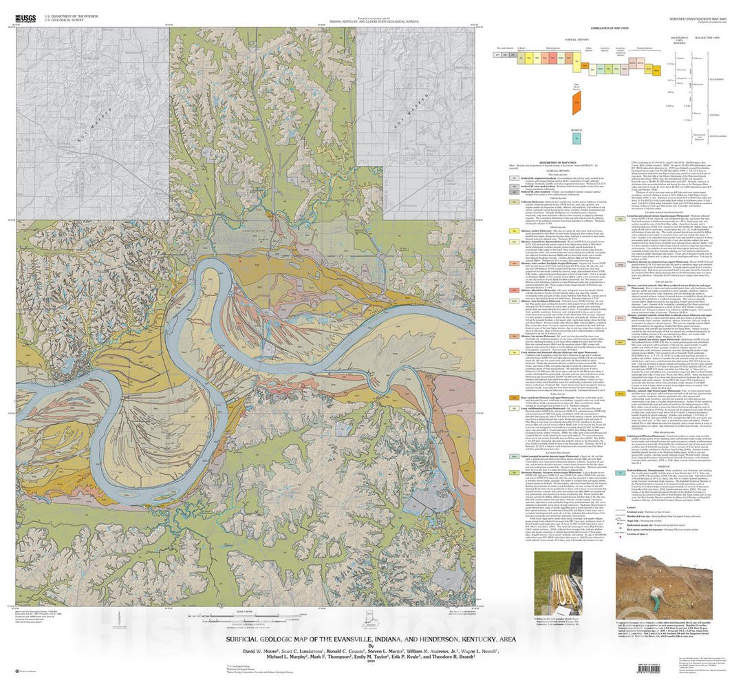 Map : Surficial geologic map of the Evansville, Indiana, and Henderson, Kentucky area, 2009 Cartography Wall Art :