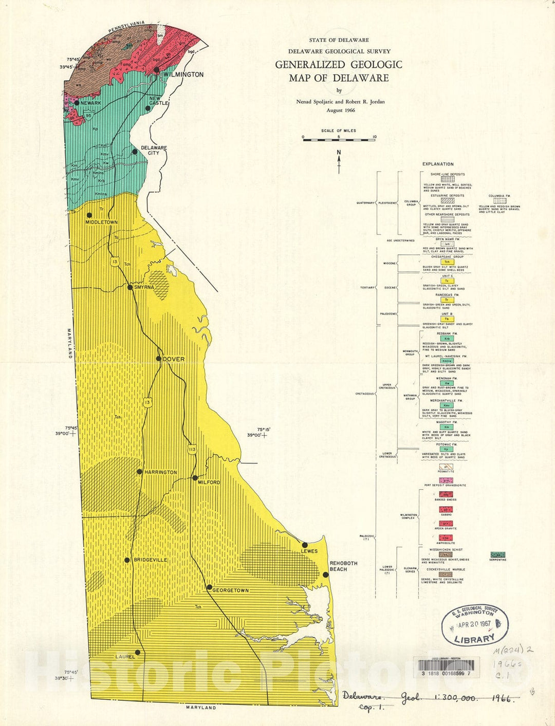 Map : Generalized geologic map of Delaware, 1966 Cartography Wall Art :