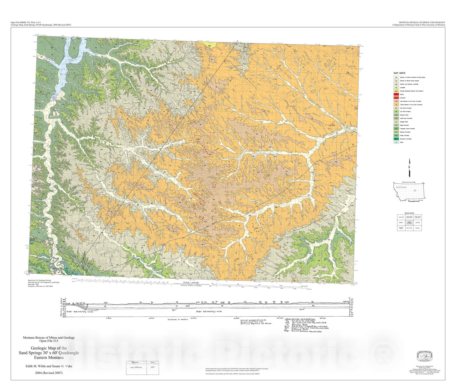 Map : Geologic map of the Sand Springs 30' x 60' quadrangle, eastern Montana, 2004 Cartography Wall Art :
