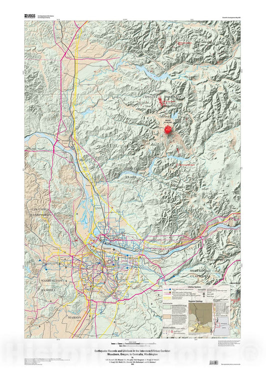 Map : Earthquake hazards and lifelines in the Interstate five urban corridor -- Woodburn, Oregon, to Centralia, Washington, 2009 Cartography Wall Art :