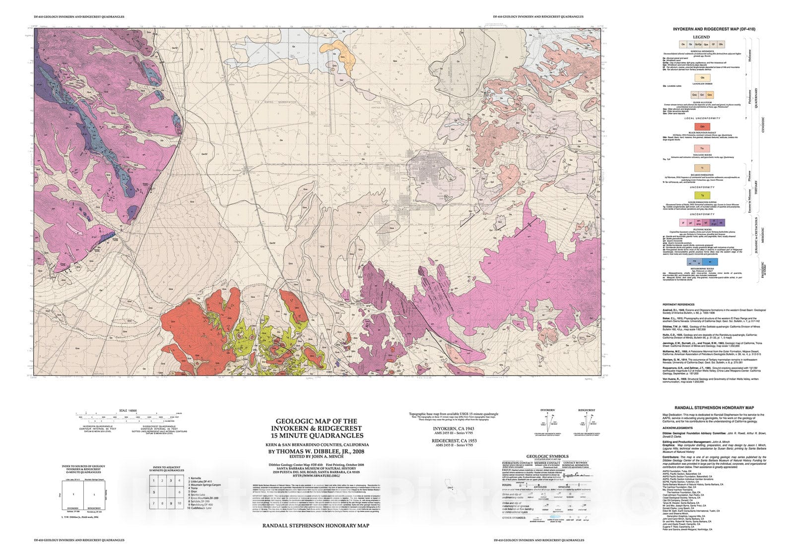 Map : Geologic map of the Inyokern & Ridgecrest fifteen minute quadrangles, Kern & San Bernardino Counties, California, 2008 Cartography Wall Art :
