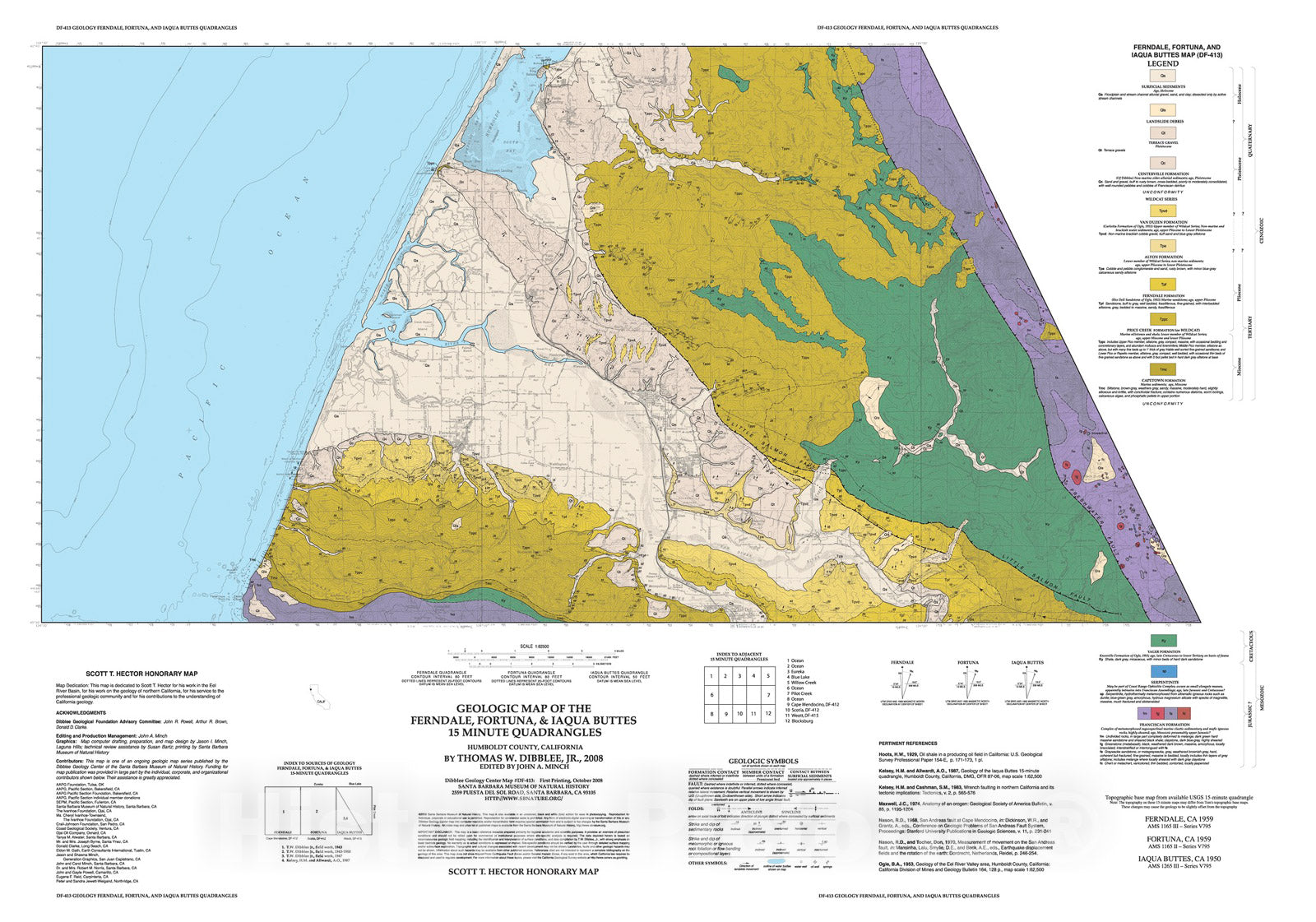 Map : Geologic map of the Ferndale, Fortuna, and Iaqua Buttes fifteen minute quadrangles, Humboldt County, California, 2008 Cartography Wall Art :