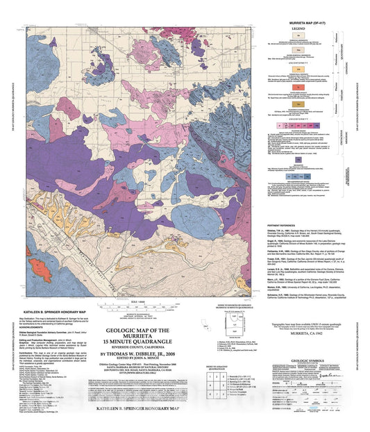 Map : Geologic map of the Murrieta fifteen minute quadrangle, Riverside County, California, 2008 Cartography Wall Art :