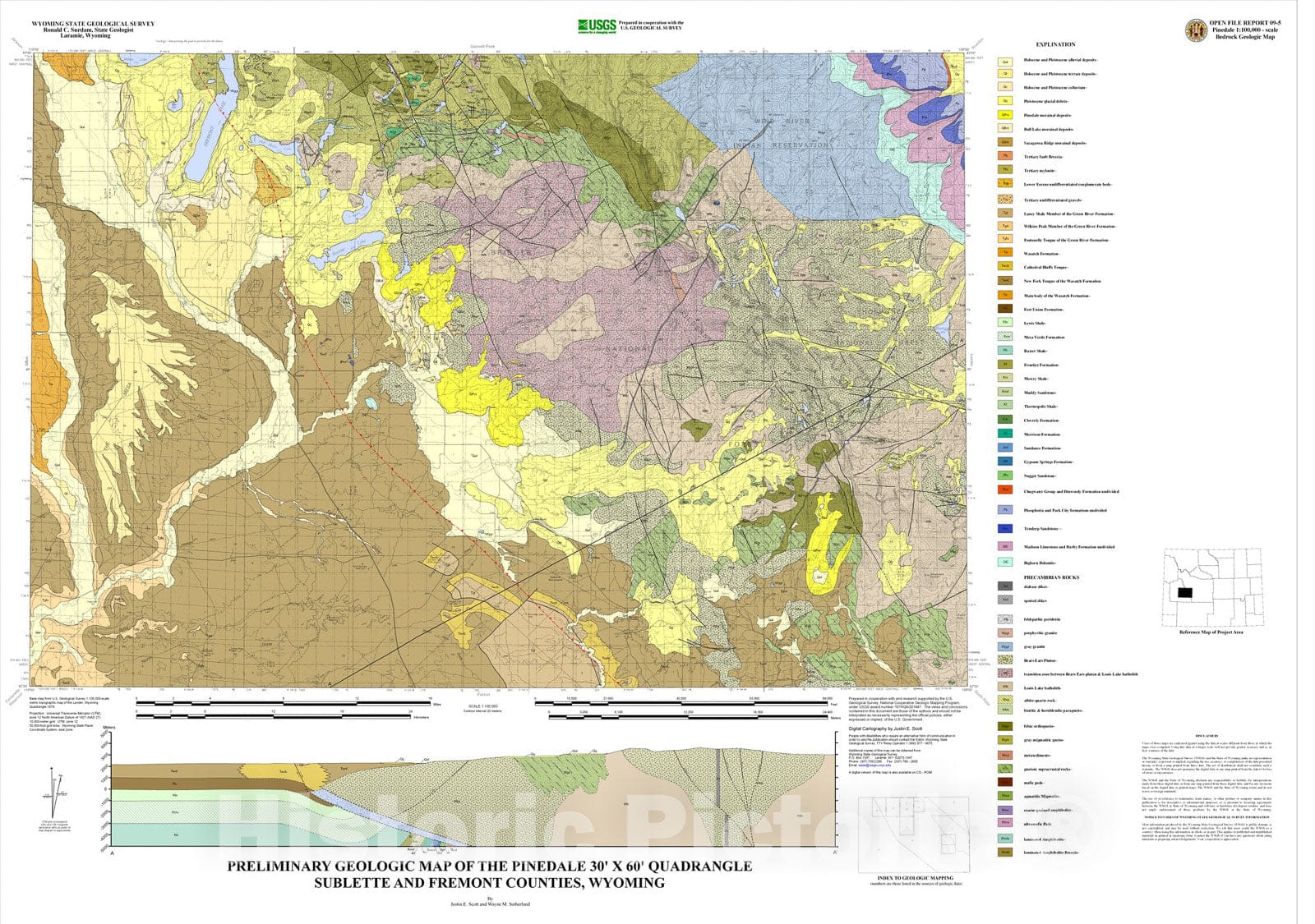 Map : Preliminary geologic map of the Pinedale Quadrangle, 2009 Cartography Wall Art :