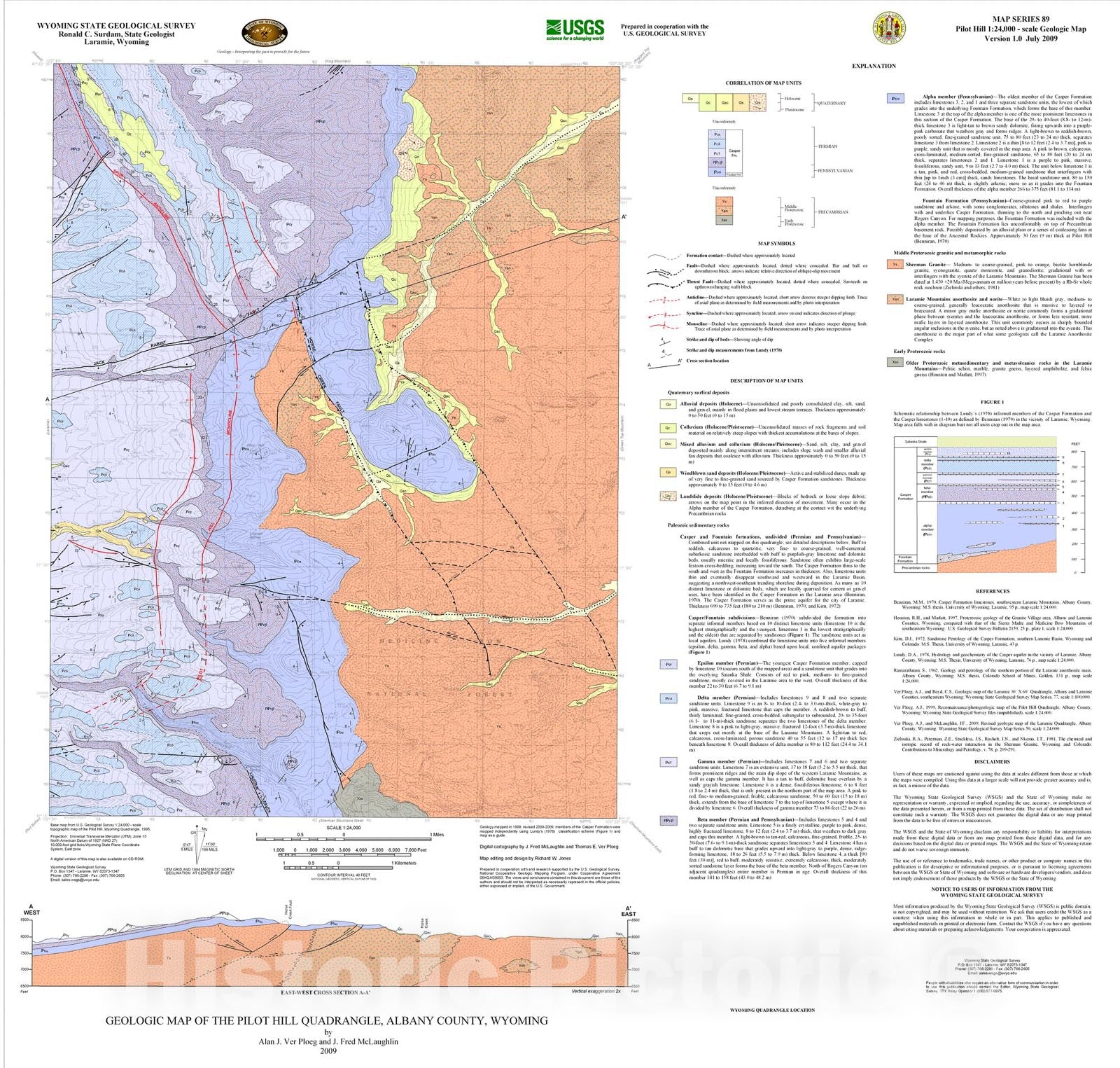 Map : Geologic map of the Pilot Hill quadrangle, Albany County, Wyoming, 2009 Cartography Wall Art :