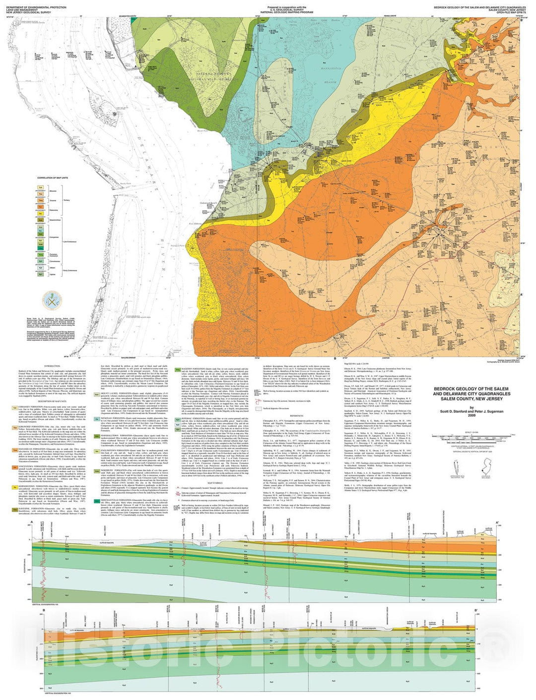 Map : Bedrock geology of the Salem and Delaware City quadrangles, Salem County, New Jersey, 2009 Cartography Wall Art :