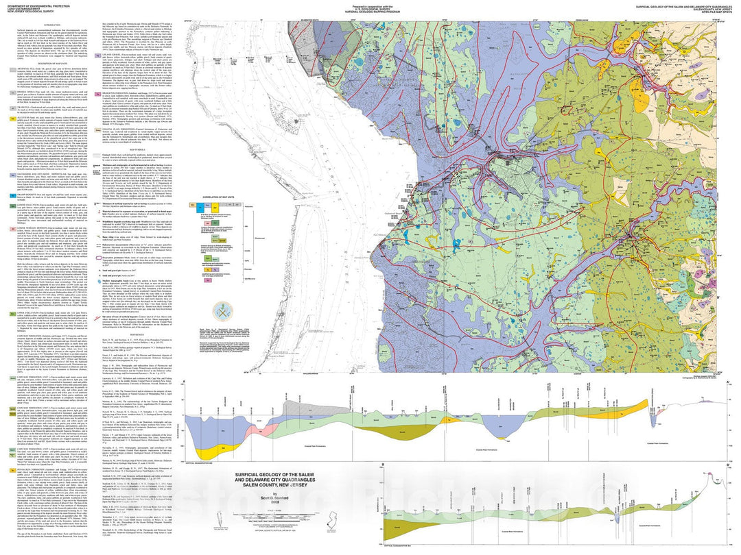 Map : Surficial geology of the Salem and Delaware City quadrangles, Salem County, New Jersey, 2009 Cartography Wall Art :
