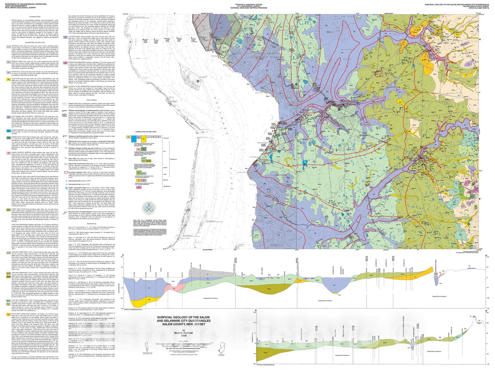 Map : Surficial geology of the Salem and Delaware City quadrangles, Salem County, New Jersey, 2009 Cartography Wall Art :