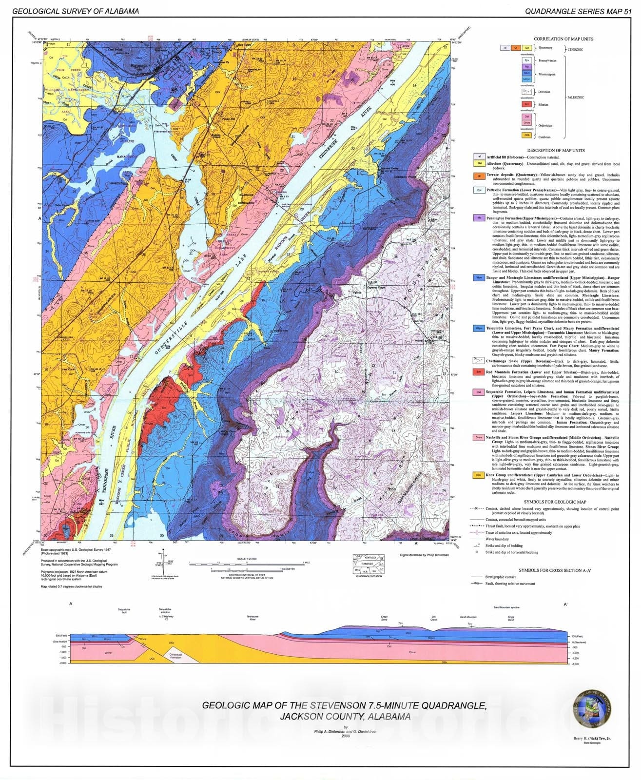 Map : Geology of the Stevenson 7.5-minute quadrangle, Jackson County, Alabama, 2009 Cartography Wall Art :