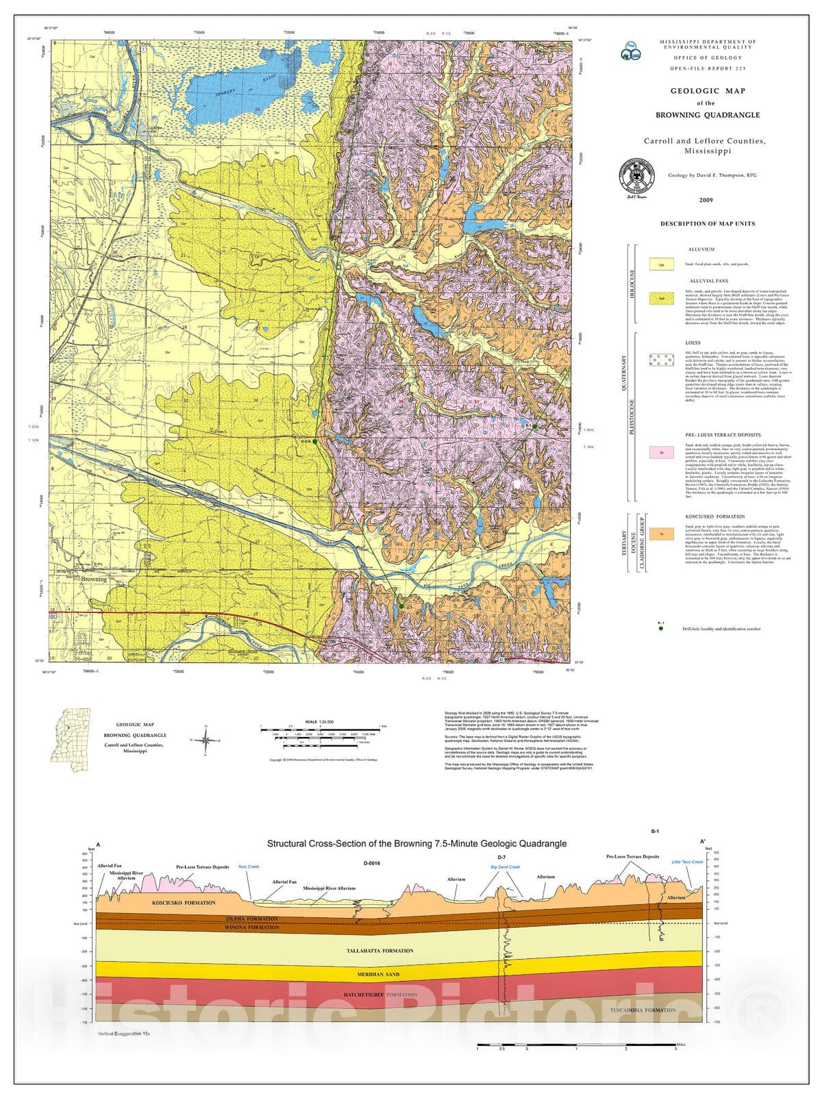 Map : Geologic map of the Browning quadrangle, Carroll and Leflore counties, Mississippi, 2009 Cartography Wall Art :