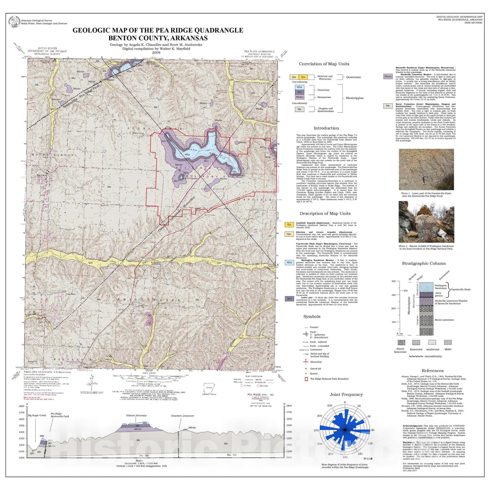 Map : Geologic map of the Pea Ridge Quadrangle, Benton County, Arkansas, 2009 Cartography Wall Art :