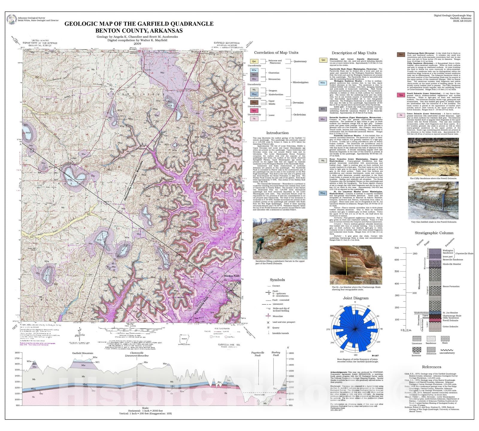 Map : Geologic map of the Garfield Quadrangle, Benton County, Arkansas, 2009 Cartography Wall Art :