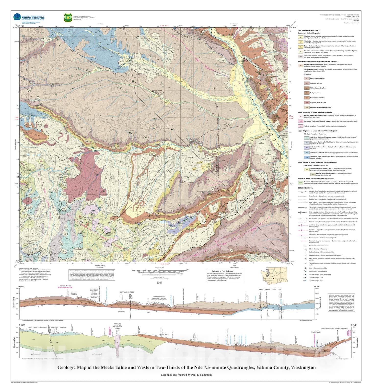 Map : Geologic map of the Meeks Table and western two-thirds of the Nile 7.5-minute quadrangles, Yakima County, Washington, 2009 Cartography Wall Art :