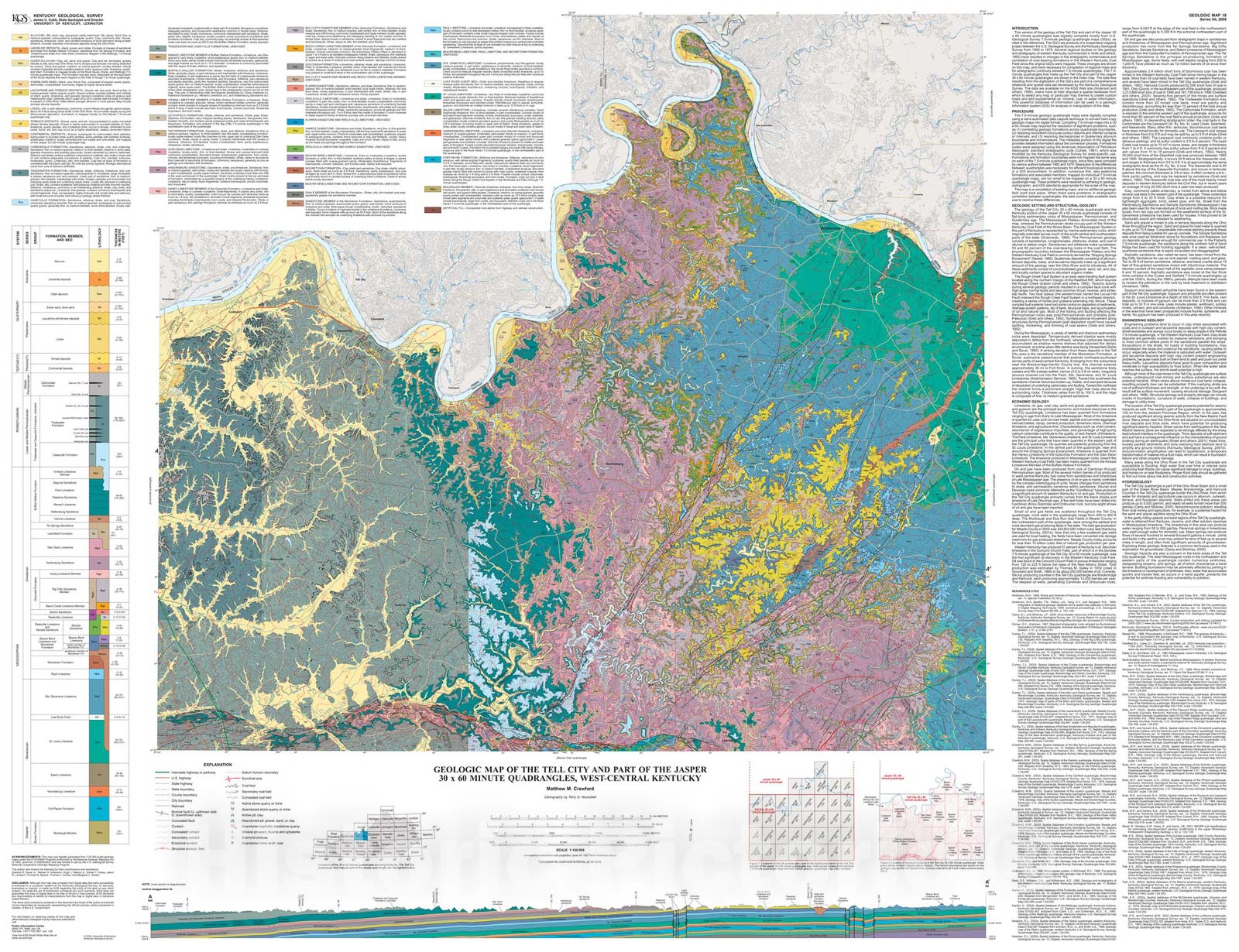 Map : Geologic map of the Tell City and part of the Jasper thirty x sixty minute quadrangles, west-central Kentucky, 2009 Cartography Wall Art :