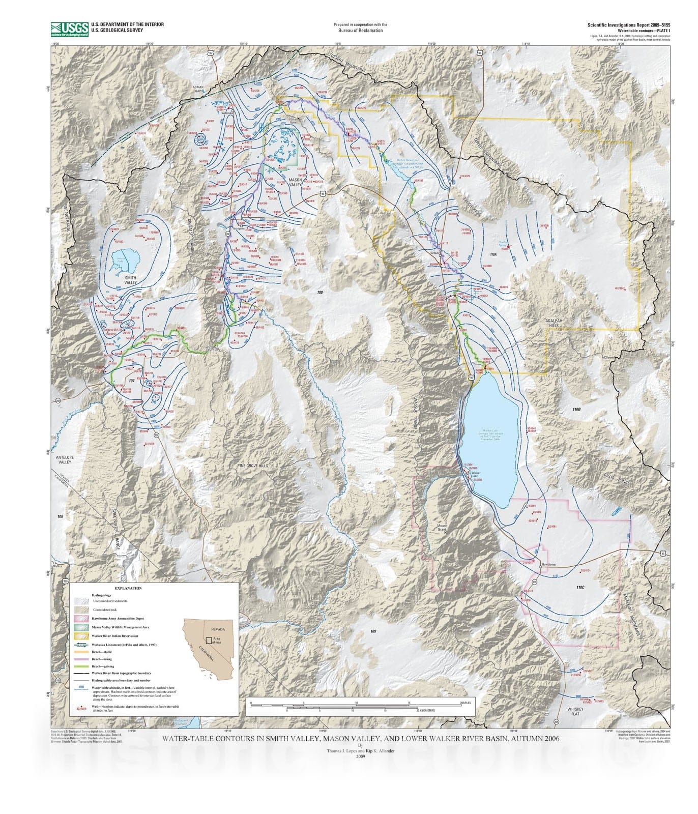 Map : Hydrologic setting and conceptual hydrologic model of the Walker River Basin, west-central Nevada, 2009 Cartography Wall Art :