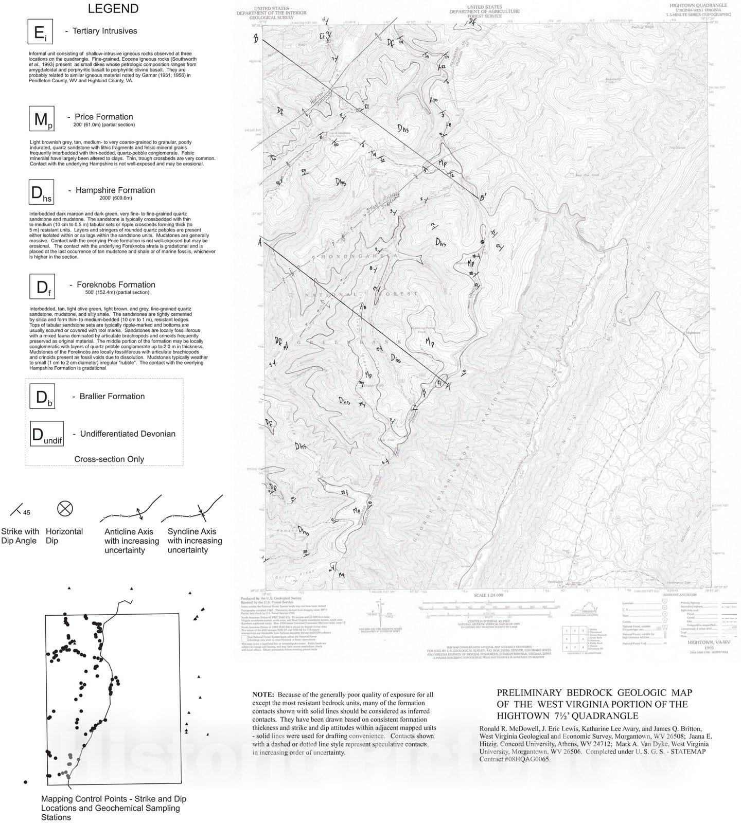 Map : Preliminary Bedrock Geologic Map of the West Virginia Portion of the Hightown 7.5' Quadrangle, 2009 Cartography Wall Art :