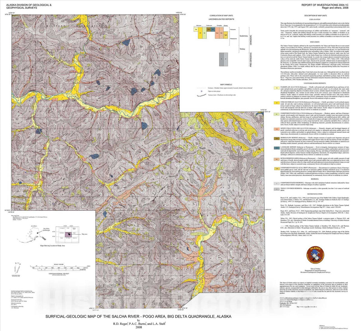 Map : Surficial-geologic map of the Salcha River-Pogo area, Big Delta Quadrangle, Alaska, 2008 Cartography Wall Art :