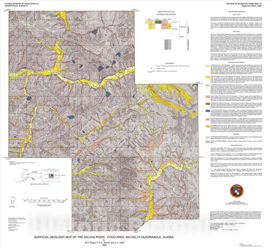 Map : Surficial-geologic map of the Salcha River-Pogo area, Big Delta Quadrangle, Alaska, 2008 Cartography Wall Art :