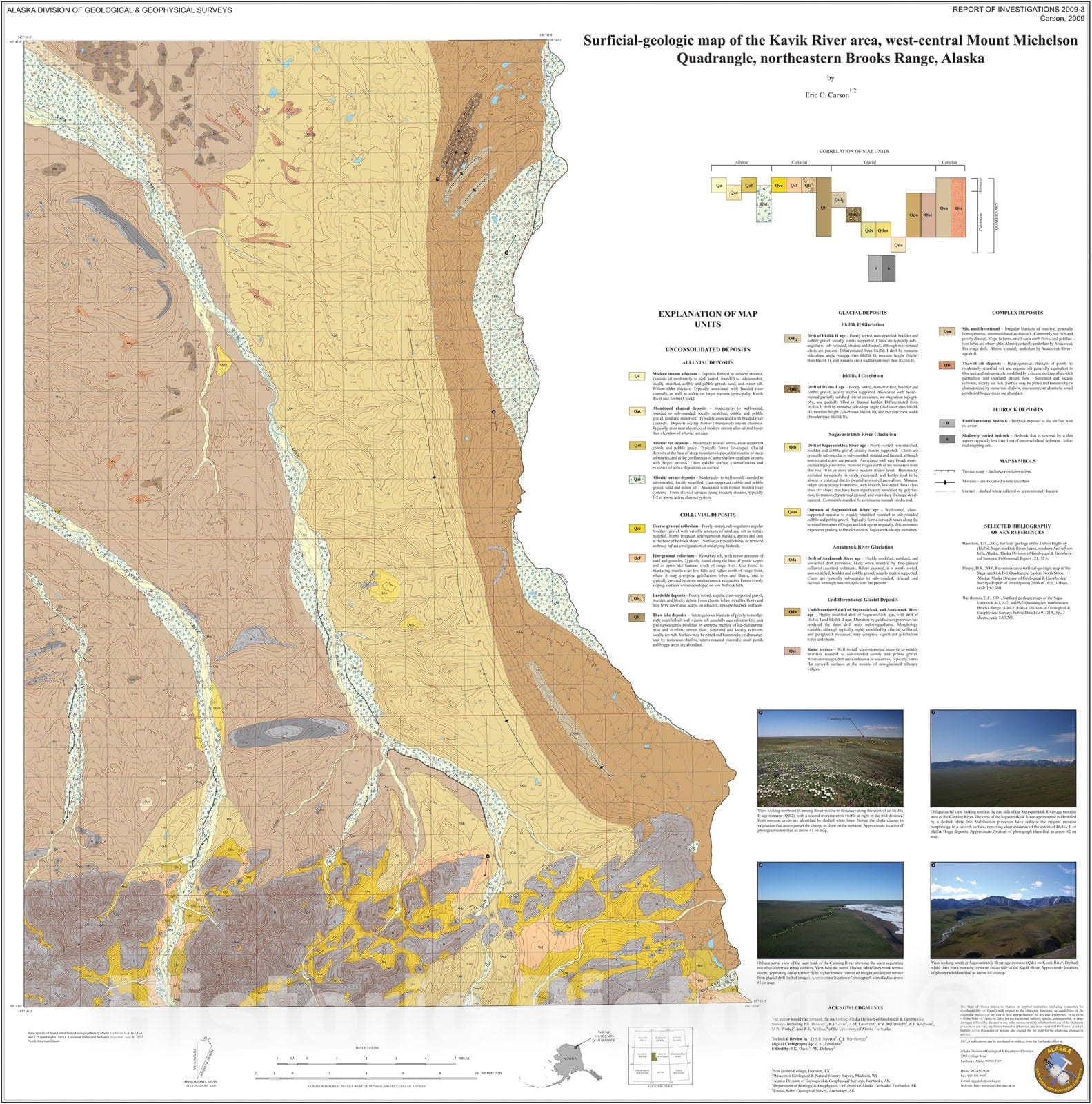 Map : Surficial-geologic map of the Kavik River area, west-central Mount Michelson Quadrangle, northeastern Brooks Range, Alaska, 2009 Cartography Wall Art :